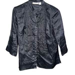 Chic Black Embroidered Women's Button Down Shirt